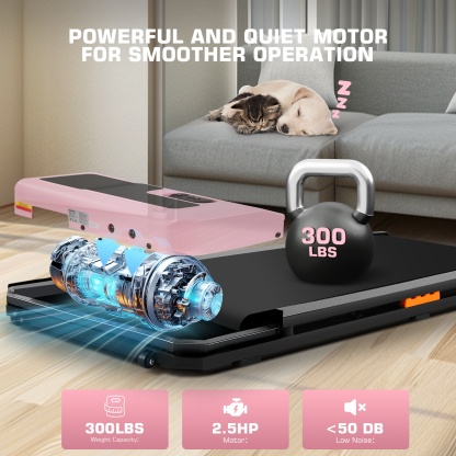 Walking Pad with Shock-absorbing Rubber, 2 in 1 Under Desk Treadmill with Remote Control, 300lbs Portable Treadmill with 3 Custom Modes for Home/Office (Pink)