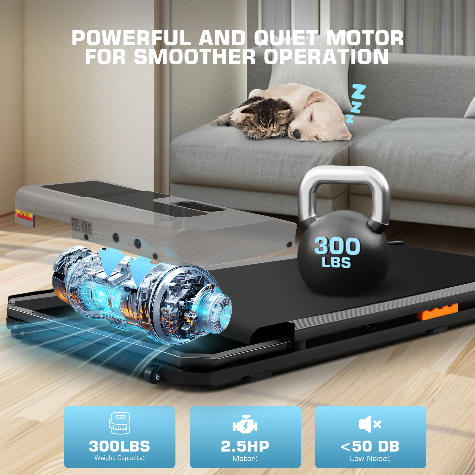 Simpfree Walking Pad with Shock-absorbing Rubber, 2 in 1 Under Desk Treadmill with Remote Control, 300lbs Portable Treadmill with 3 Custom Modes, 0.6-4mph/h (Gray)