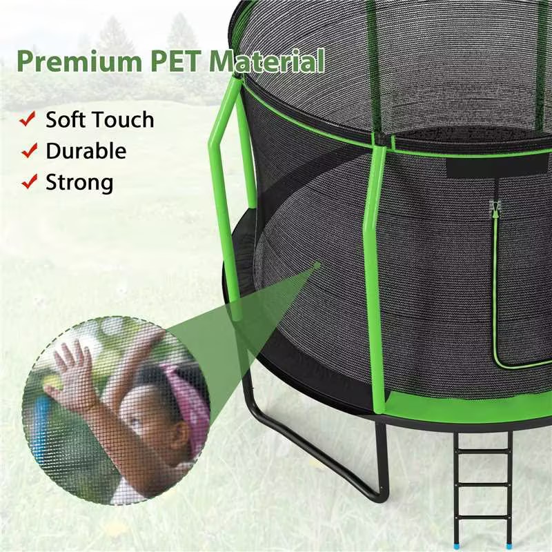 8FT 12FT 14FT Trampoline with Enclosure Net, No Gap Design, Backyard Trampoline with Ladder, Outdoor Heavy-Duty Recreational Round Trampolines,14FT-720LBS