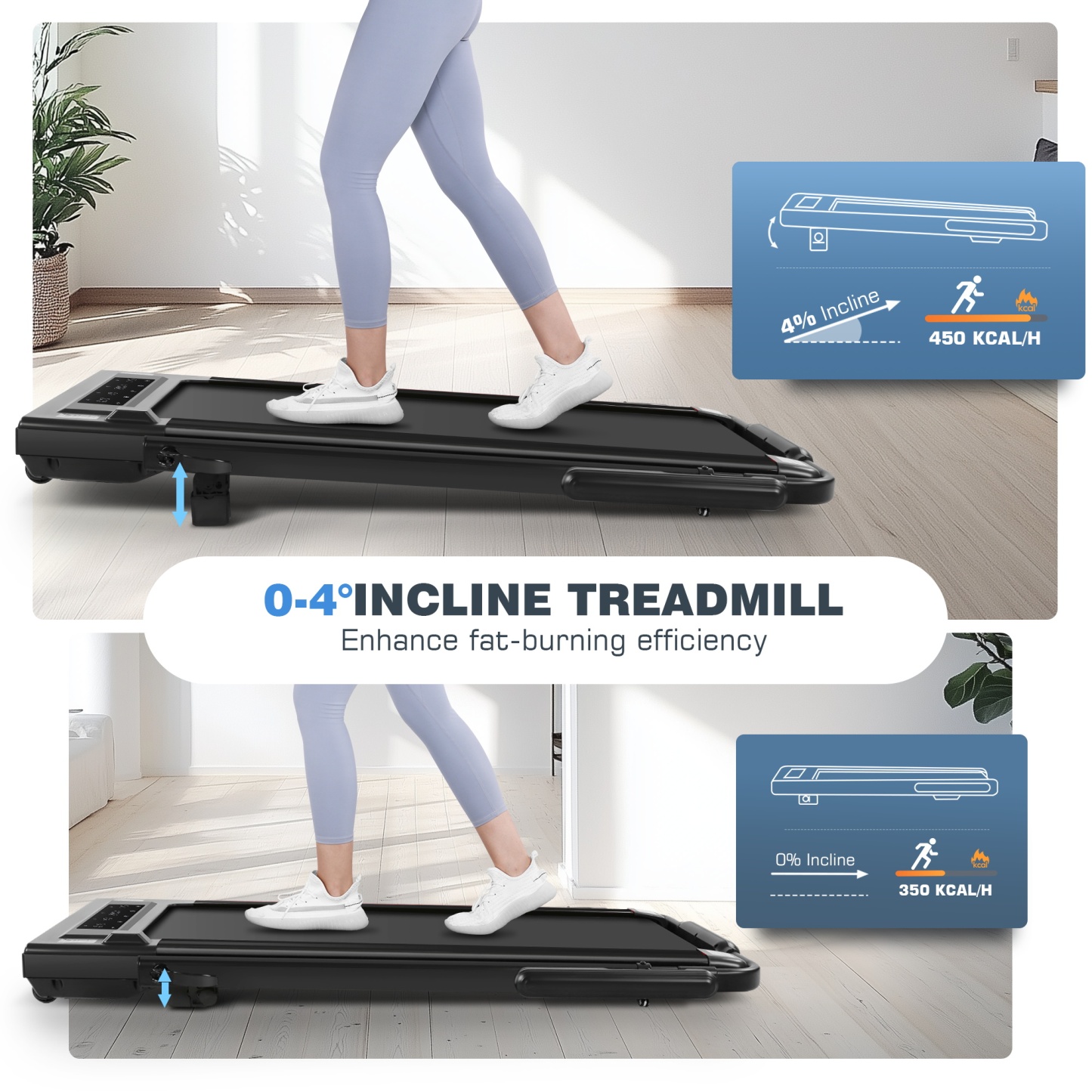 Simpfree 3 in 1 Under Desk Treadmill with Height-adjustable Desk,Max 300lbs Capacity,Walking Pad with LED Touch Screen,Remote Control,2s Folding Treadmill,No installation required,0.5-7.5mph/h（Black）