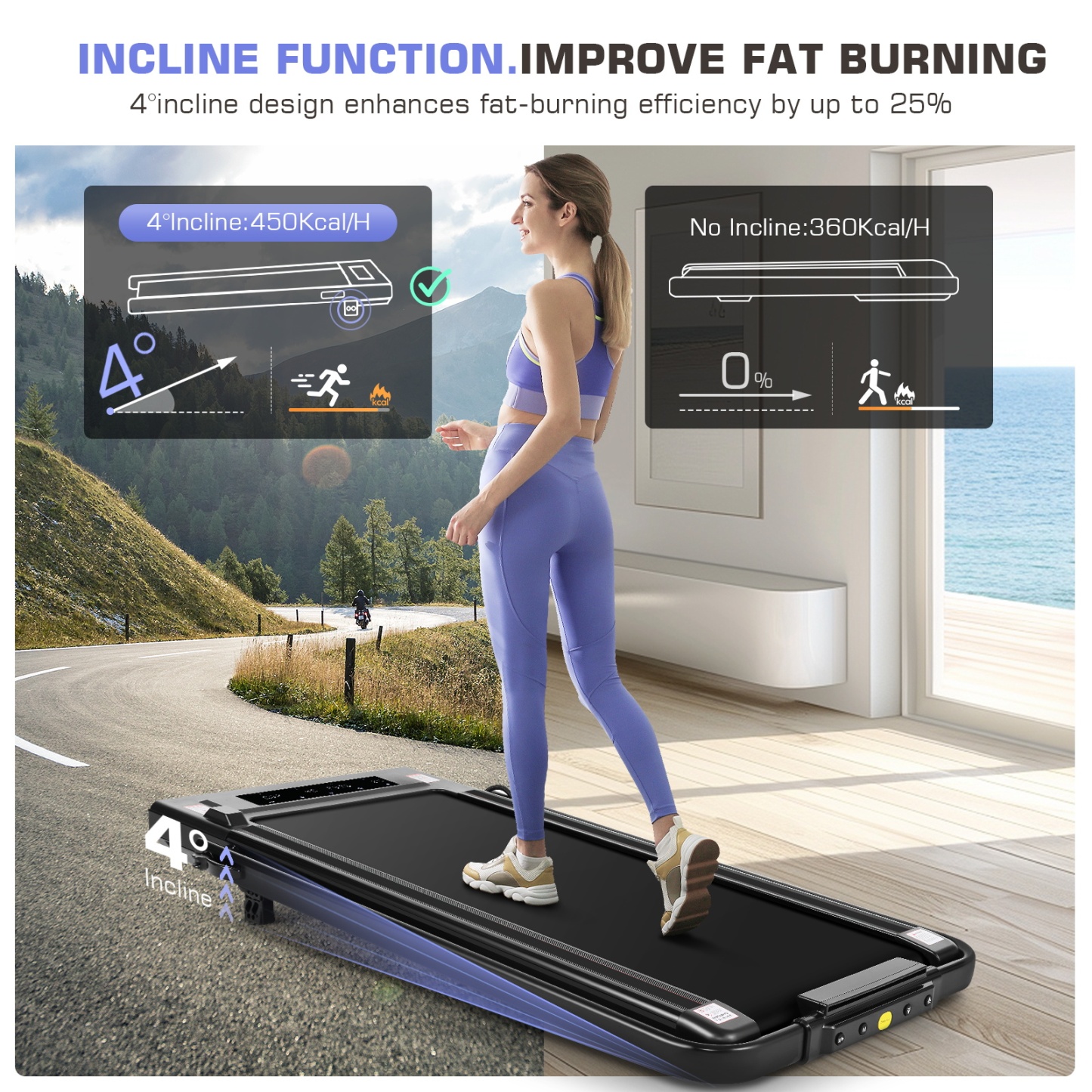 Simpfree 2 in 1 Under Desk Treadmill with Incline, Max 300lbs Capacity, Walking Pad/Compact Electric Treadmill for Home/Office with LED Touch Screen/Remote Watch |2s Folding Treadmill(Black)