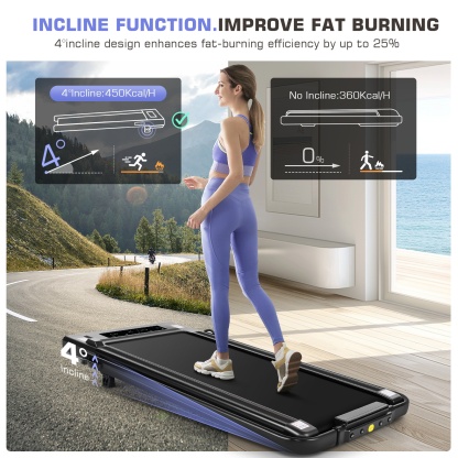 Simpfree 2 in 1 Under Desk Treadmill with Incline, Max 300lbs Capacity, Walking Pad/Compact Electric Treadmill for Home/Office with LED Touch Screen/Remote Watch |2s Folding Treadmill(Black)