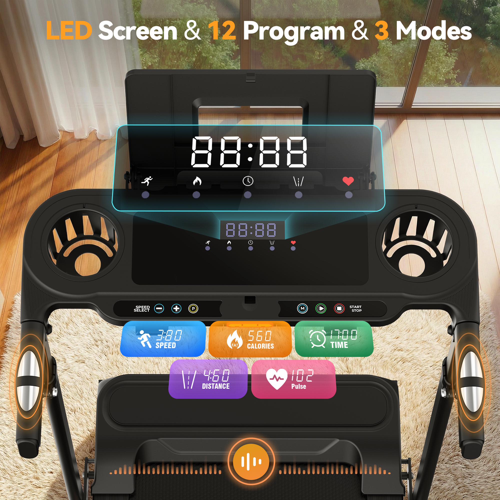 Simpfree 3.5HP Adjustable Height Treadmill with Foldable Desktop,8% Incline Home Treadmill 300lbs Capacity, 12 Programs Heart Rate Monitor, 4-Step Easy Assembly