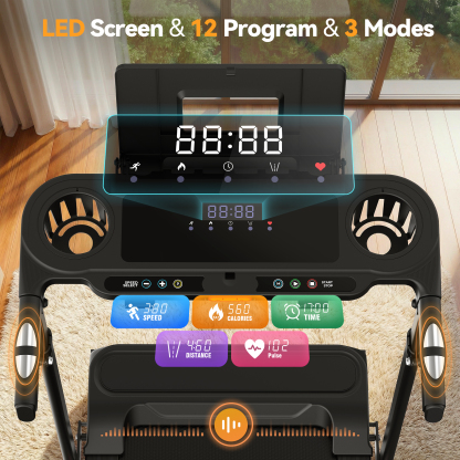 Adjustable Height Treadmill with Foldable Workstation & 8% Incline, 3.5HP Portable Treadmills for Home 300 lbs Weight Capacity, 12 Programs, Heart Rate Monitor,Installation in 4 Steps