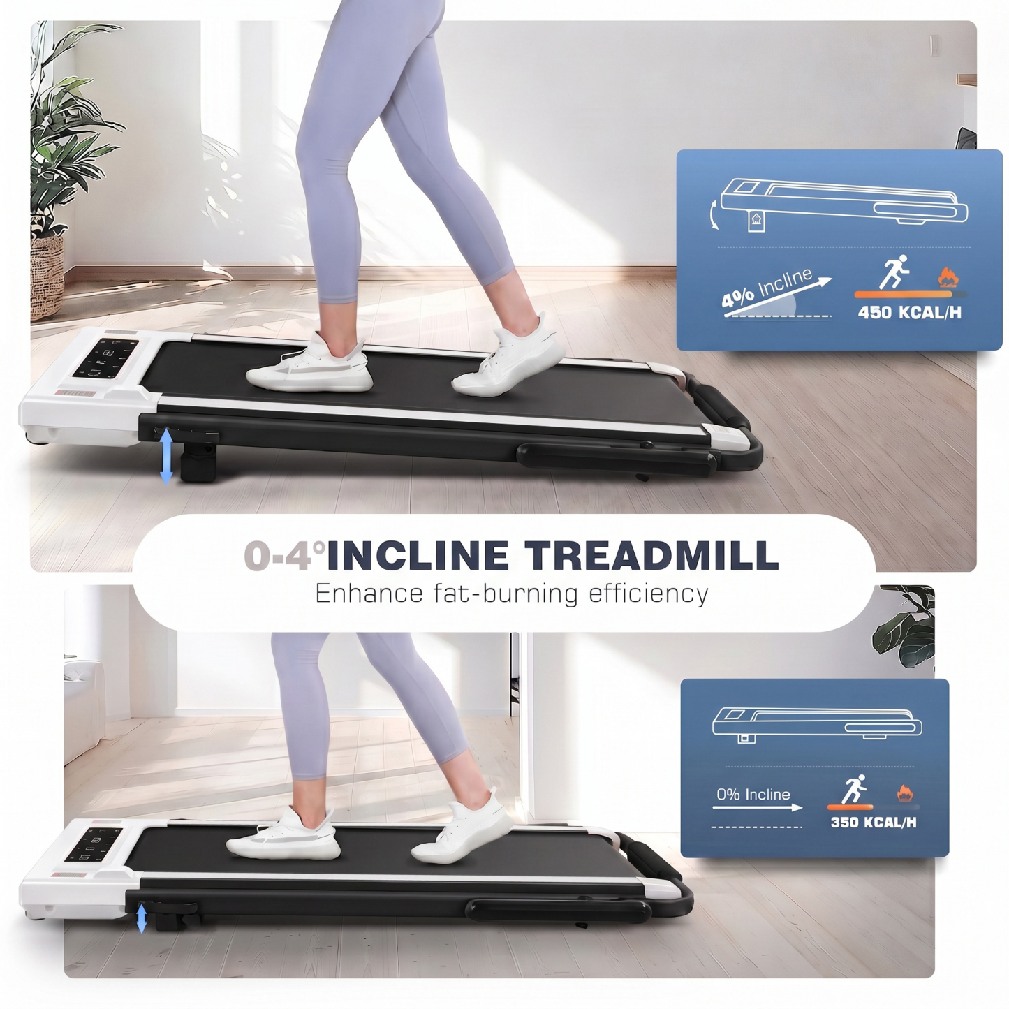 Simpfree Walking Pad with 6% Incline,3 in 1 Under Desk Treadmill with Height-Adjustable Desk 300lbs Capacity,Foldable Treadmill with Adjustable Handle,Touch Screen Remote Control,2s Folding,0.5-7.5mp