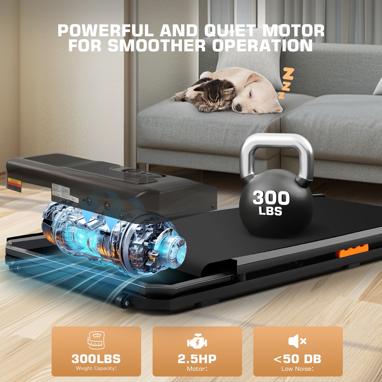 Simpfree Walking Pad with Shock-absorbing Rubber, 2 in 1 Under Desk Treadmill with Remote Control, 300lbs Portable Treadmill with 3 Custom Modes for Home/Office (Black)