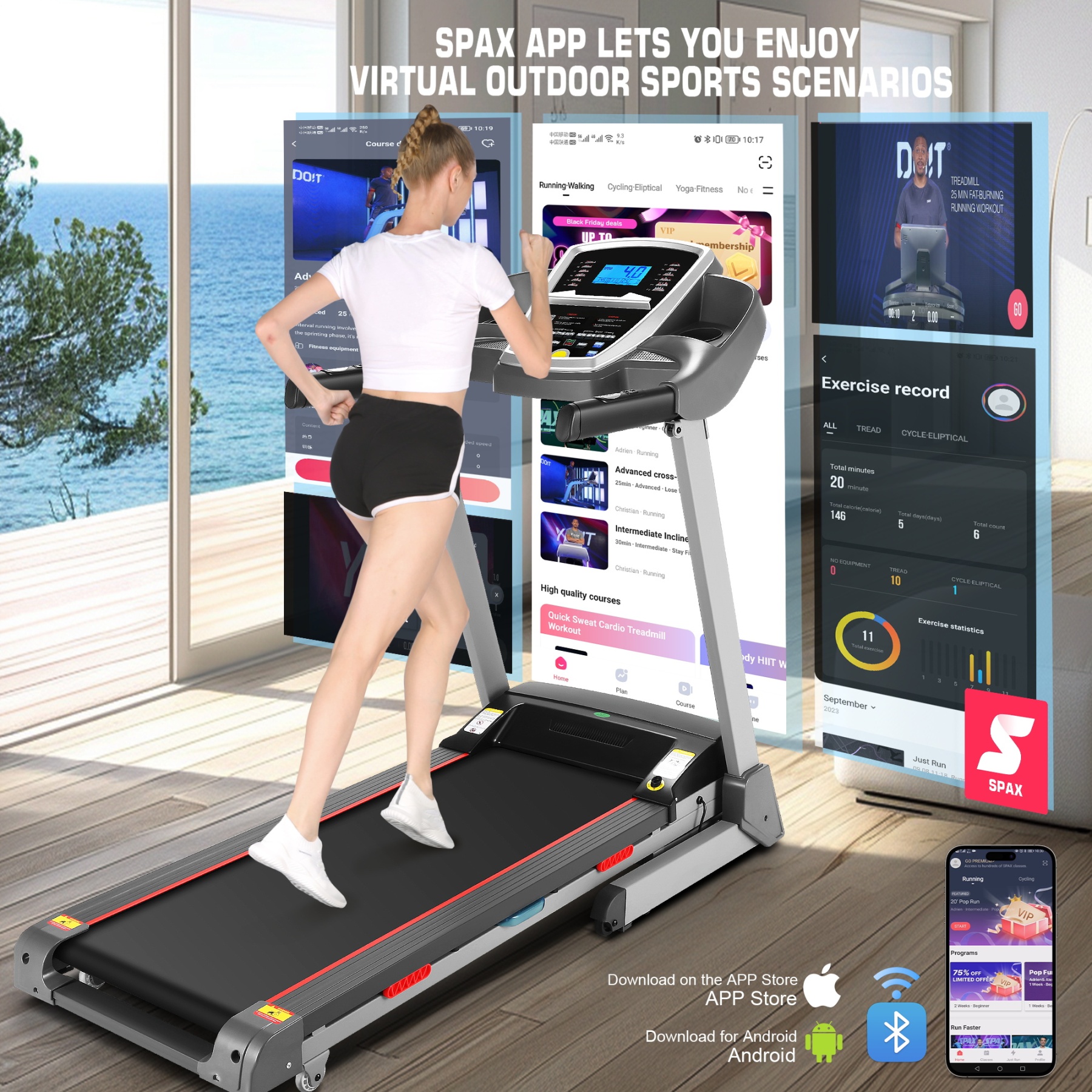 Simpfree Treadmill with 15-Level Auto Incline, 300LBS Electric Treadmill for Home Gym Cardio Training, 3.25HP Running Machine Home Exercise, Smart APP & Audio Speakers, LED(Silver)