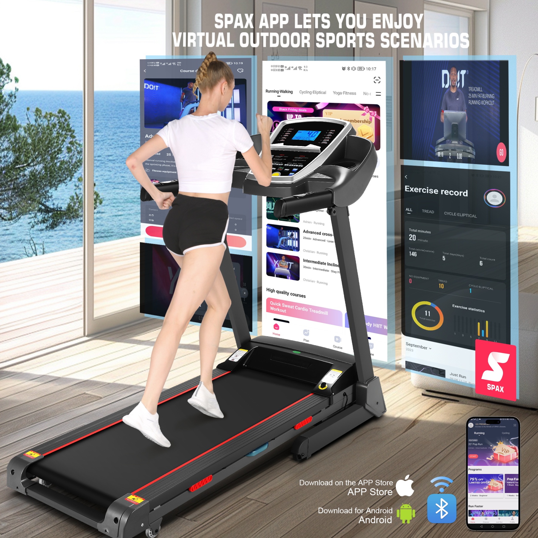 Simpfree Treadmill with 15-Level Auto Incline, 300LBS Electric Treadmill for Home Gym Cardio Training, 3.25HP Running Machine -20P