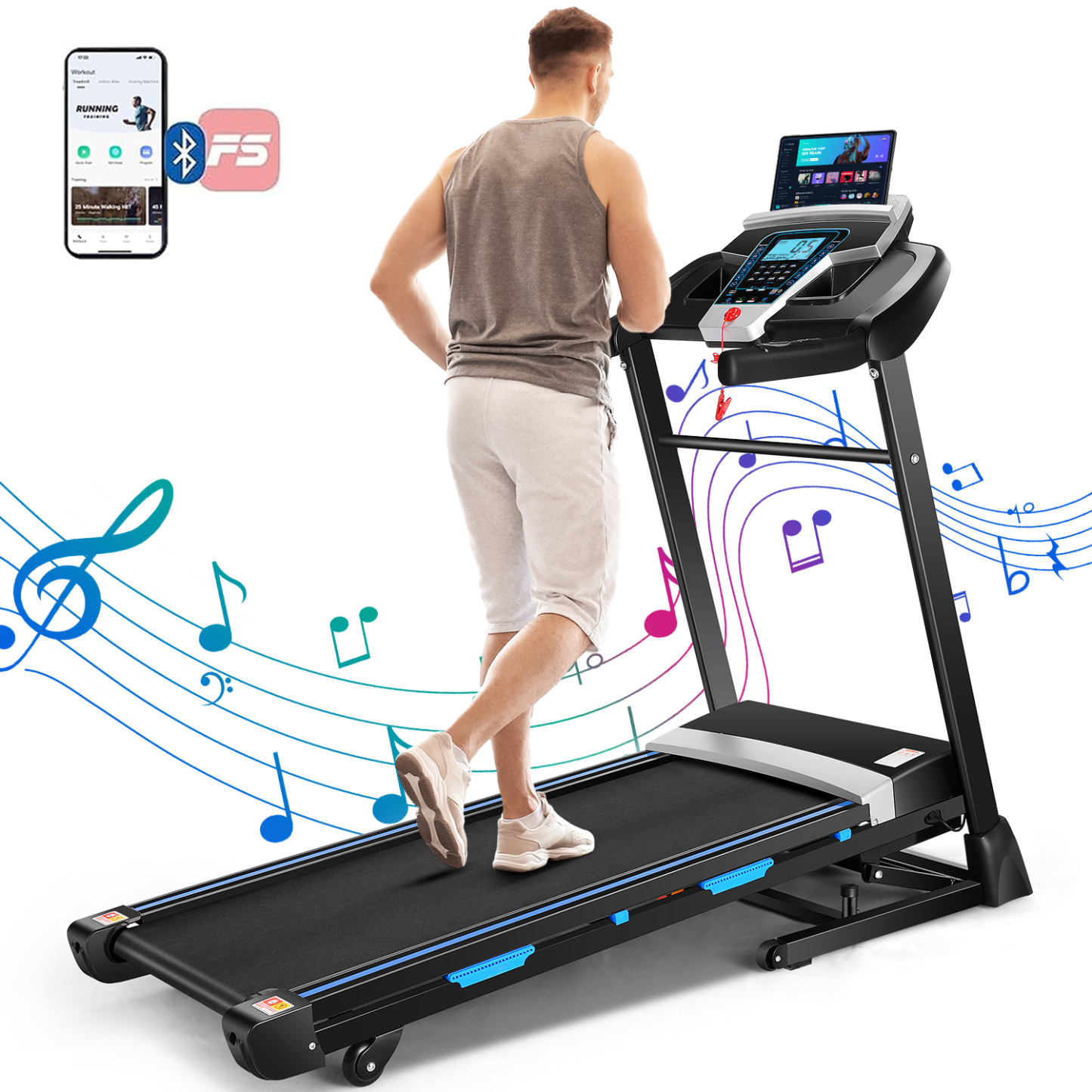 Treadmill 300 lb Capacity, 3.25 HP Automatic Incline Treadmill with APP & Bluetooth Audio Speakers, Electric Folding Treadmills for Home Office Gym, Indoor Walking Running Exercise Machine