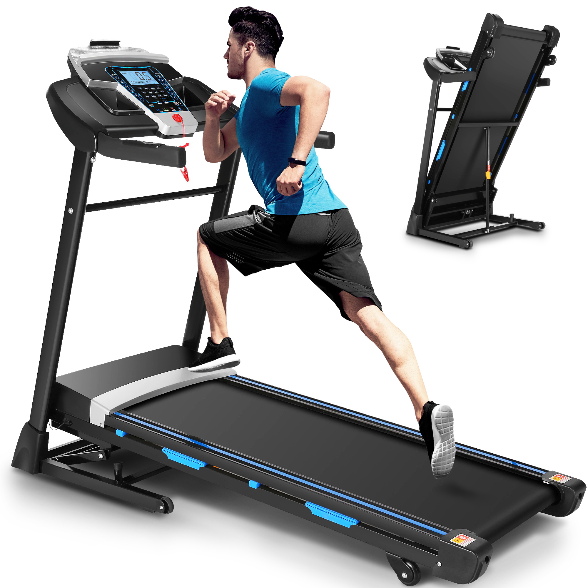 Treadmill 300 lb Capacity,Auto Incline 3.25HP Folding Treadmill for Home,Ultra-Wide & Quiet Electric Portable Running Walking Machine with LCD Display and Bluetooth Audio Speaker,Easy Install