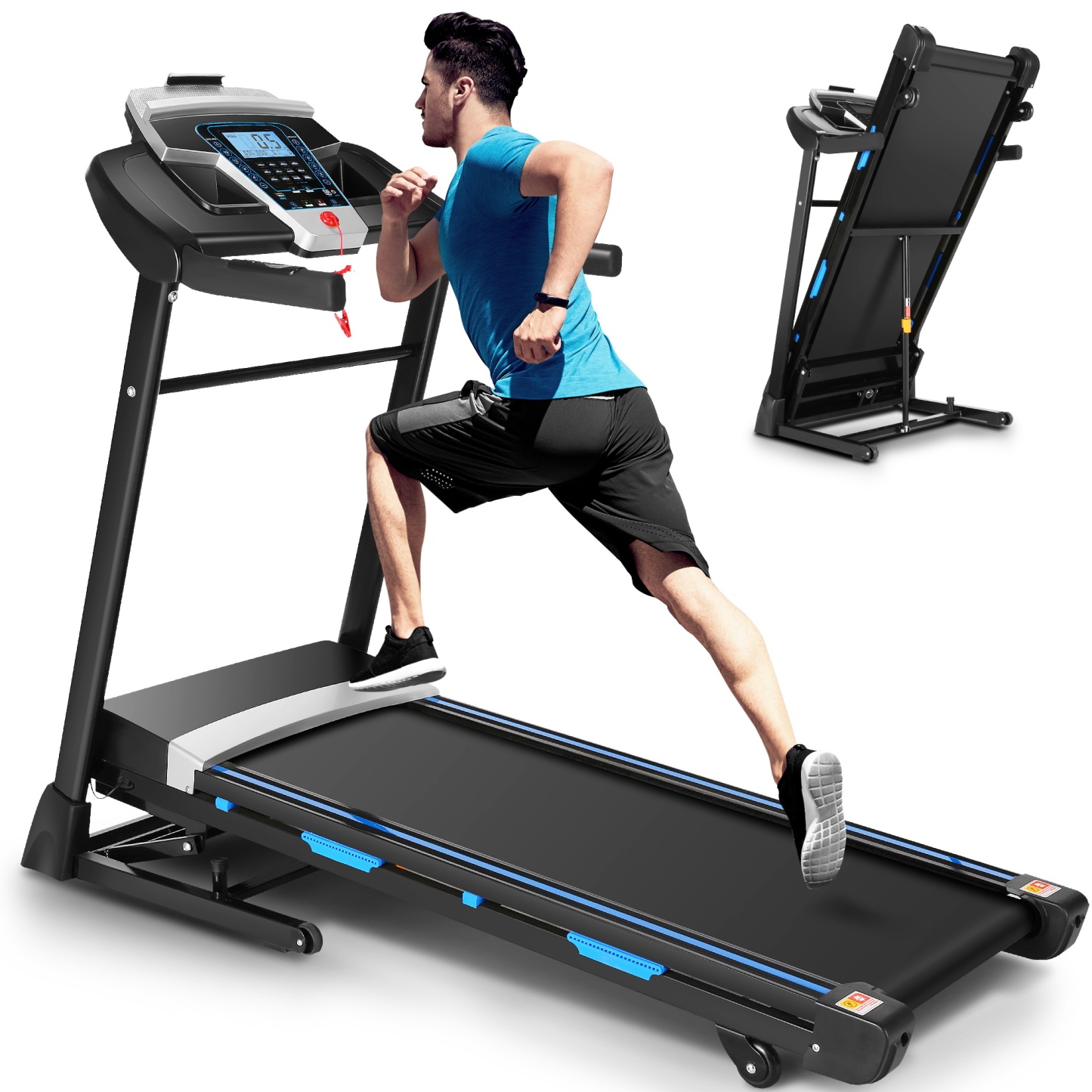 Treadmill 300 lb Capacity,Auto Incline 3.25HP Folding Treadmill for Home,Ultra-Wide & Quiet Electric Portable Running Walking Machine with LCD Display and Bluetooth Audio Speaker,Easy Install
