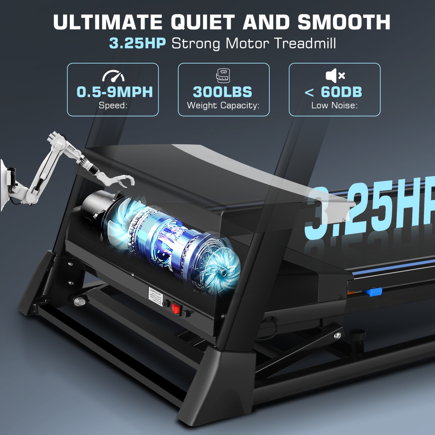 Simpfree Auto Incline Treadmill 300 lb Capacity, 3.25HP Folding Treadmill for Home, Portable Running Walking Machine with LCD Display, Audio Speaker, App, 12 Preset Programs, Easy Install（Blue-black）