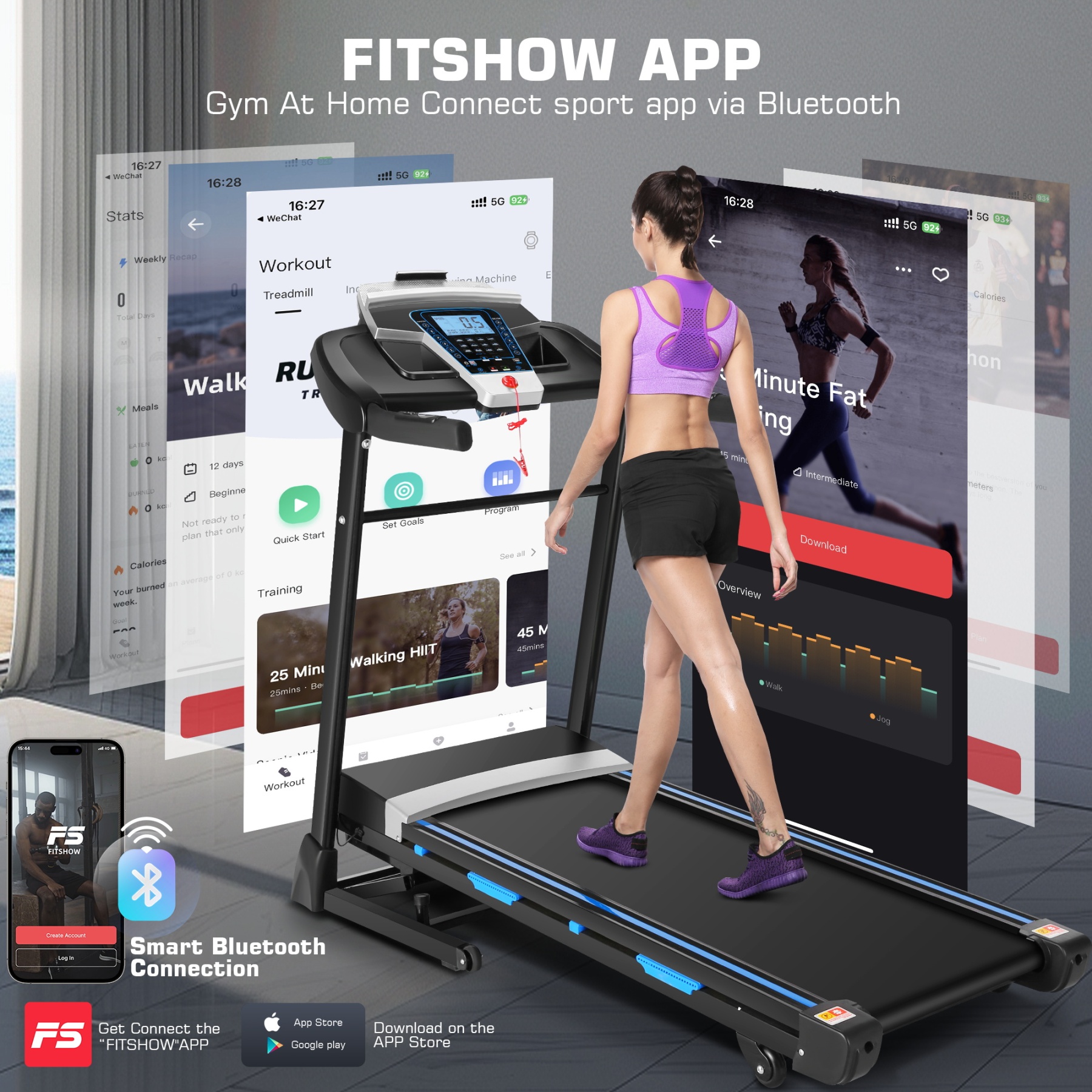 Simpfree Auto Incline Treadmill 300 lb Capacity, 3.25HP Folding Treadmill for Home, Portable Running Walking Machine with LCD Display, Audio Speaker, App, 12 Preset Programs, Easy Install（Blue-black）