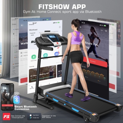 Simpfree Auto Incline Treadmill 300 lb Capacity, 3.25HP Folding Treadmill for Home, Portable Running Walking Machine with LCD Display, Audio Speaker, App, 12 Preset Programs, Easy Install（Blue-black）