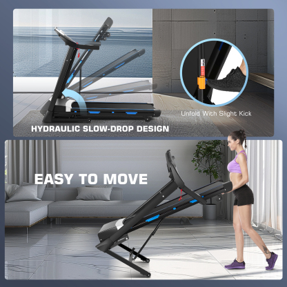 Simpfree Auto Incline Treadmill 300 lb Capacity, 3.25HP Folding Treadmill for Home, Portable Running Walking Machine with LCD Display, Audio Speaker, App, 12 Preset Programs, Easy Install（Blue-black）