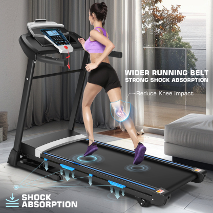 Simpfree Auto Incline Treadmill 300 lb Capacity, 3.25HP Folding Treadmill for Home, Portable Running Walking Machine with LCD Display, Audio Speaker, App, 12 Preset Programs, Easy Install（Blue-black）