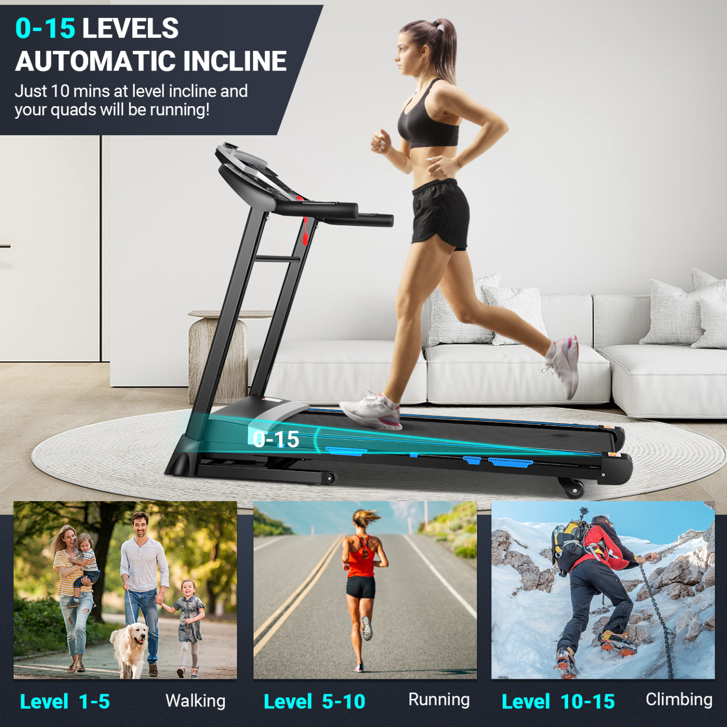 Treadmill 300 lb Capacity, 3.25 HP Automatic Incline Treadmill with APP & Bluetooth Audio Speakers, Electric Folding Treadmills for Home Office Gym, Indoor Walking Running Exercise Machine