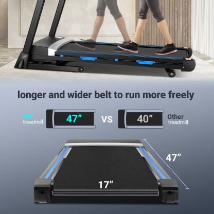 Simpfree Auto Incline Treadmill 300 lb Capacity, 3.25HP Folding Treadmill for Home, Portable Running Walking Machine with LCD Display, Audio Speaker, App, 12 Preset Programs, Easy Install（Blue-black）