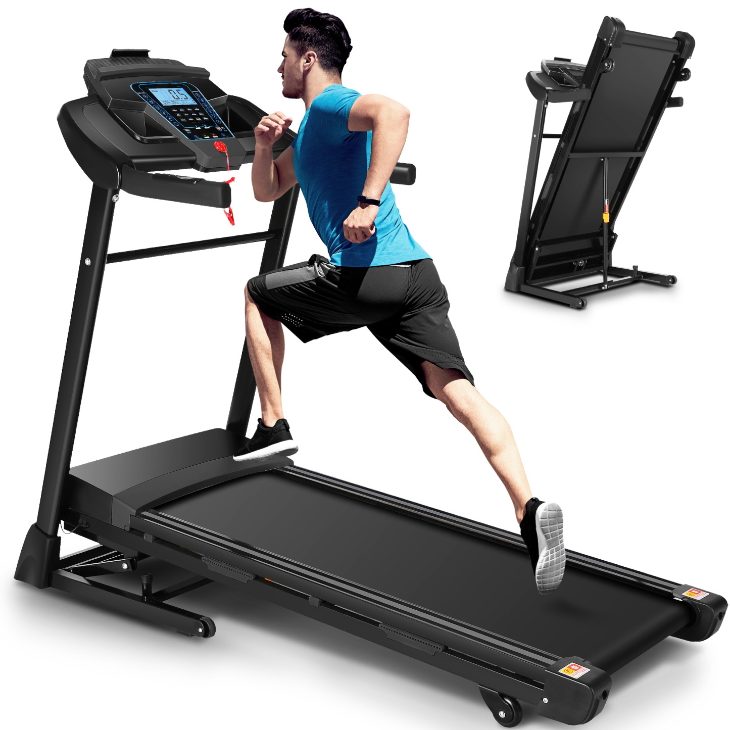 Treadmill 300 lb Capacity,3.25HP Folding Treadmill with 15 Level Auto Incline Electric Smart Running Machine with Bluetooth Speaker,LCD Display