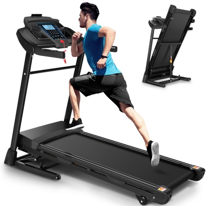 Treadmill 300 lb Capacity,3.25HP Folding Treadmill with 15 Level Auto Incline Electric Smart Running Machine with Bluetooth Speaker,LCD Display