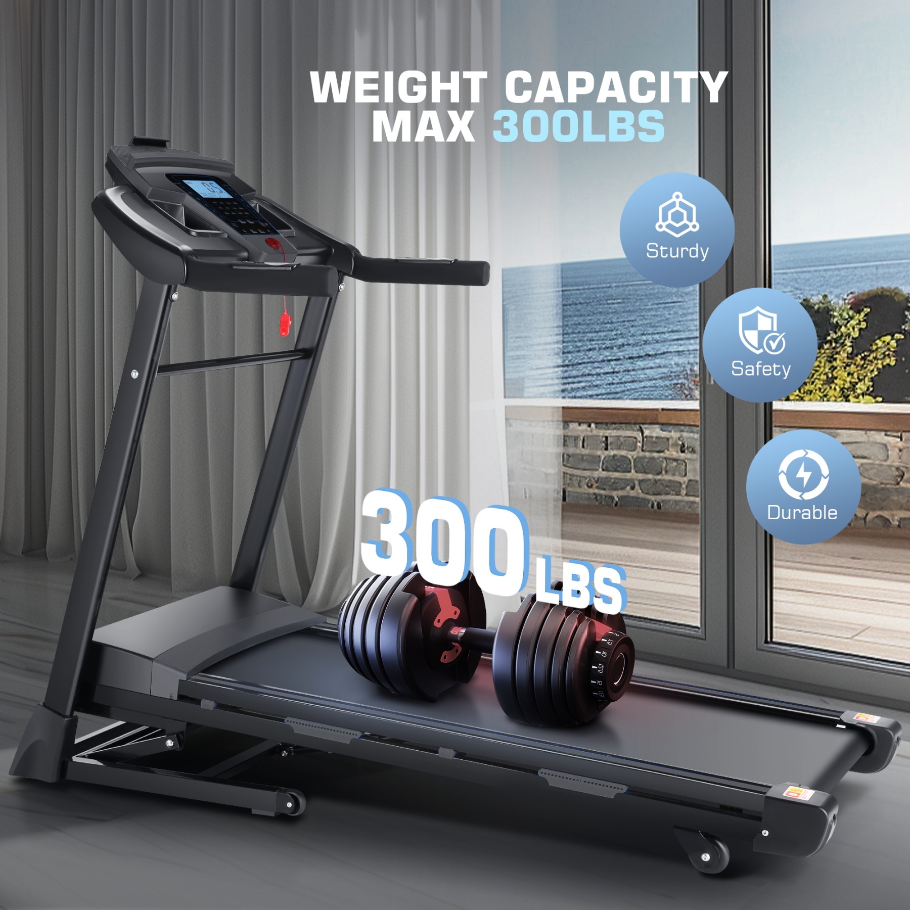 Simpfree Auto Incline Treadmill 300 lb Capacity, 3.25HP Folding Treadmill for Home, Portable Running Walking Machine with LCD Display, Audio Speaker, App, 12 Preset Programs, Easy Install（black）