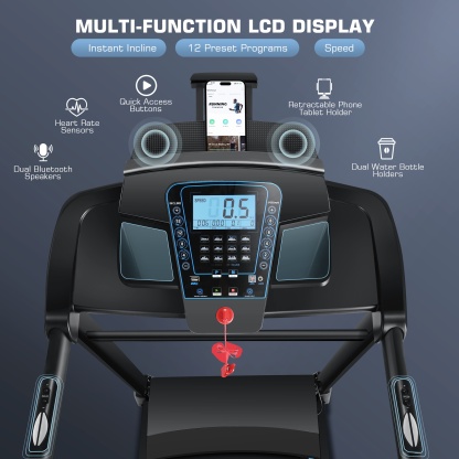 Simpfree Auto Incline Treadmill 300 lb Capacity, 3.25HP Folding Treadmill for Home, Portable Running Walking Machine with LCD Display, Audio Speaker, App, 12 Preset Programs, Easy Install（black）