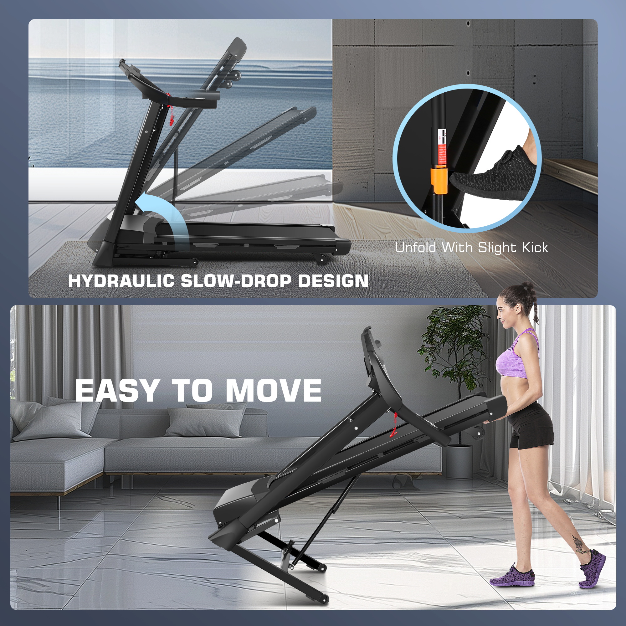 Simpfree Auto Incline Treadmill 300 lb Capacity, 3.25HP Folding Treadmill for Home, Portable Running Walking Machine with LCD Display, Audio Speaker, App, 12 Preset Programs, Easy Install（black）