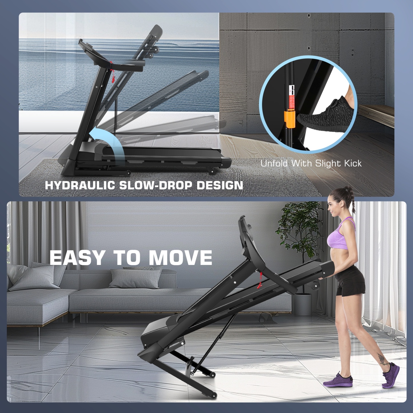 Simpfree Auto Incline Treadmill 300 lb Capacity, 3.25HP Folding Treadmill for Home, Portable Running Walking Machine with LCD Display, Audio Speaker, App, 12 Preset Programs, Easy Install（black）