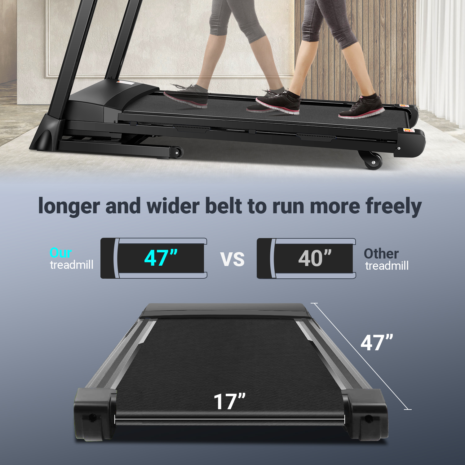 Adnoom Treadmill 300 lb Capacity, 3.25 HP Automatic Incline Treadmill with APP & Bluetooth Audio Speakers, Electric Folding Treadmills for Home Office Gym, Indoor Walking Running Exercise Machine