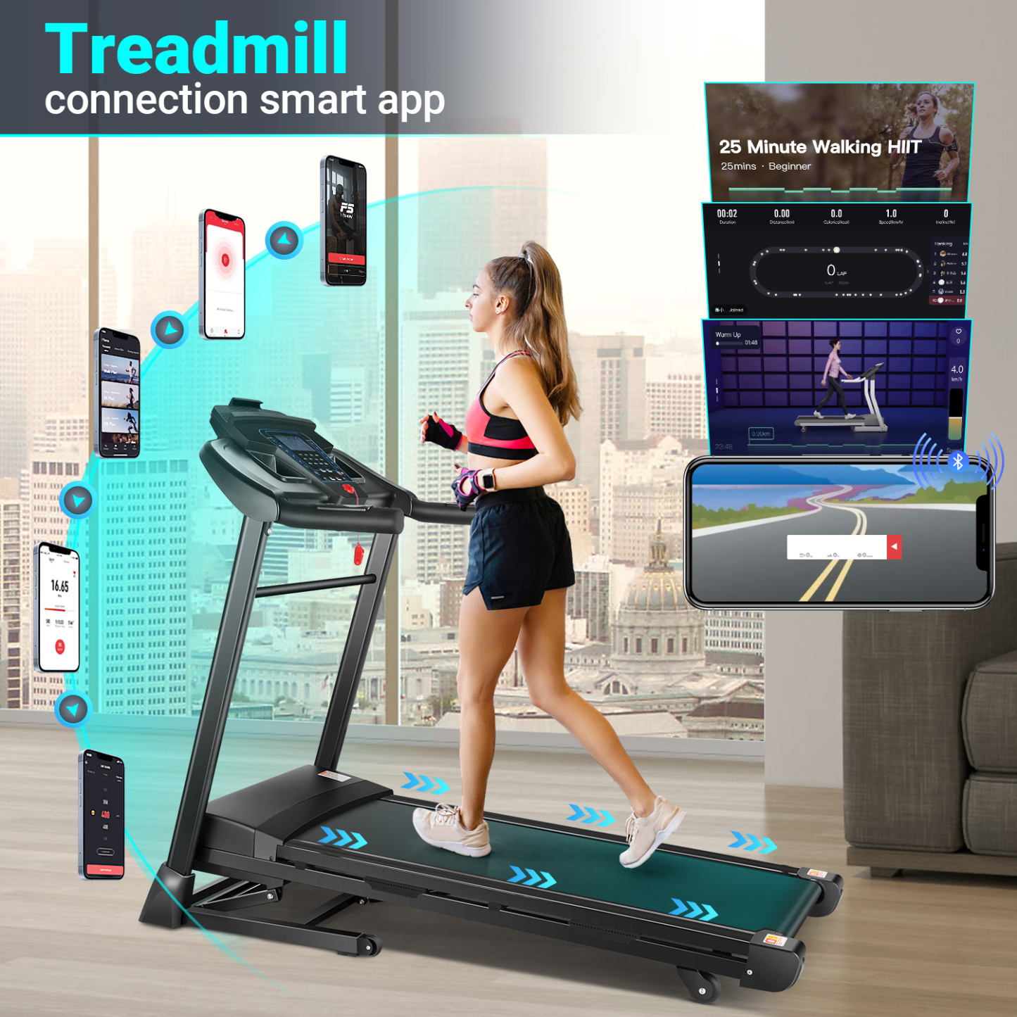 Adnoom Treadmill 300 lb Capacity, 3.25 HP Automatic Incline Treadmill with APP & Bluetooth Audio Speakers, Electric Folding Treadmills for Home Office Gym, Indoor Walking Running Exercise Machine