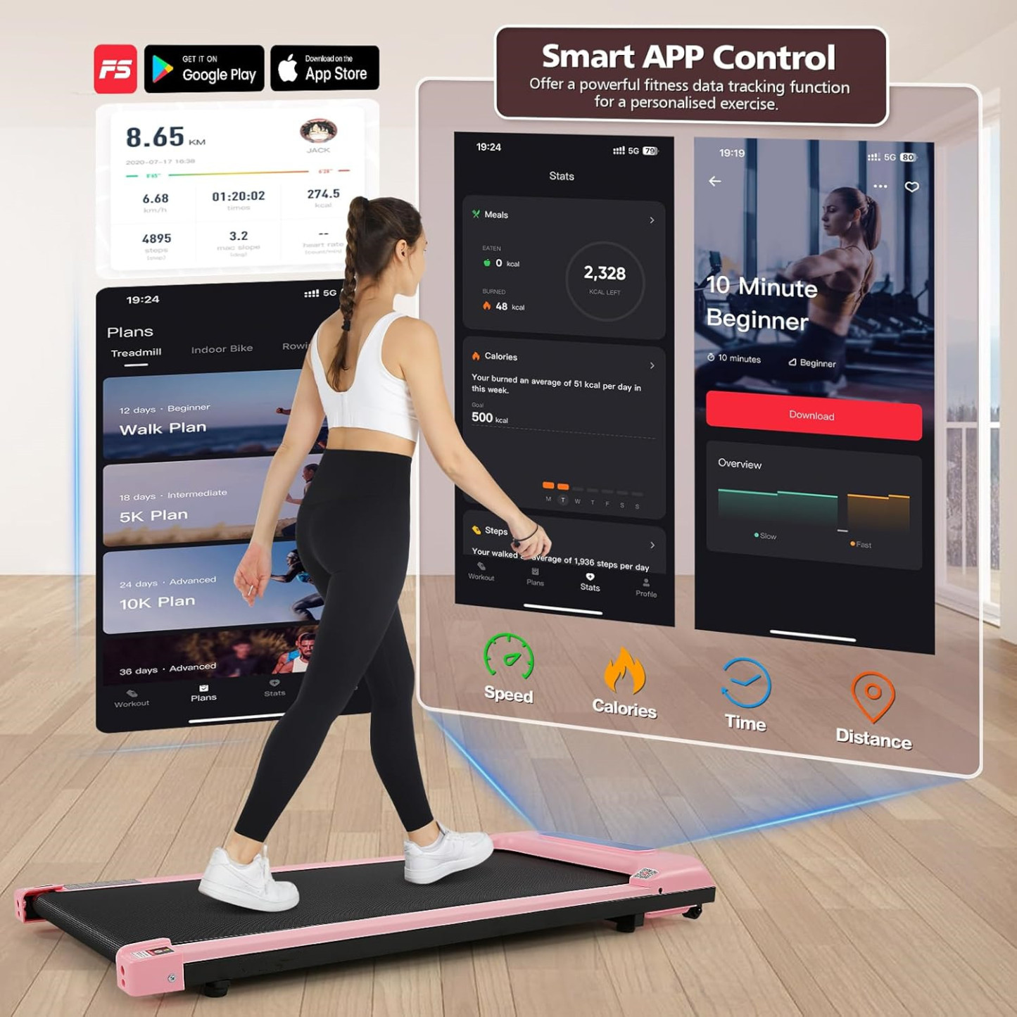 2.5HP Walking Pad Treadmill for Home,Smart App,Remote Control, LCD Display, Protable Space-Saving Treadmill for Jogging Walking Running with 300 lbs Weight Capacity