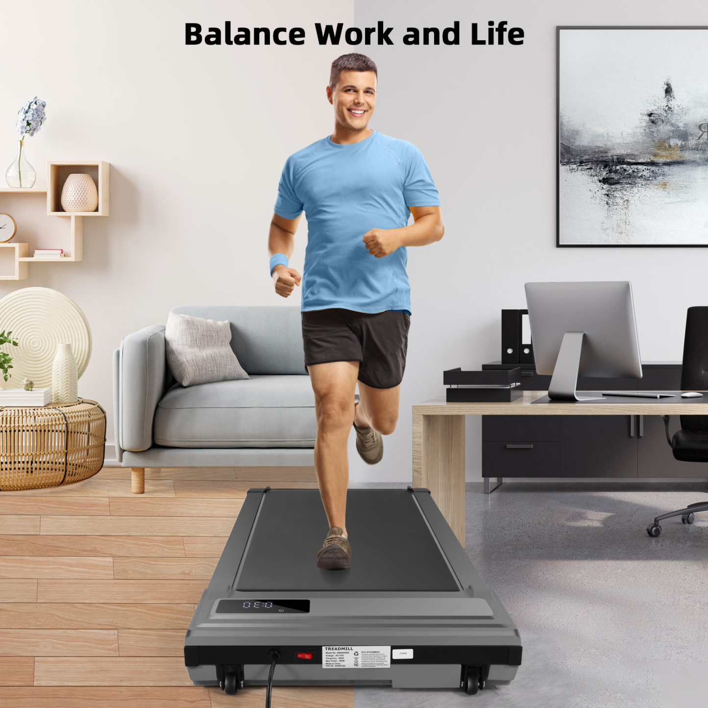 Walking Pad Treadmill, 2.5HP Under Desk Treadmill with Remote Control and LED Display, Portable Walking Treadmill for Home Office, Walking Jogging Machine with 300 lbs Weight Capacity