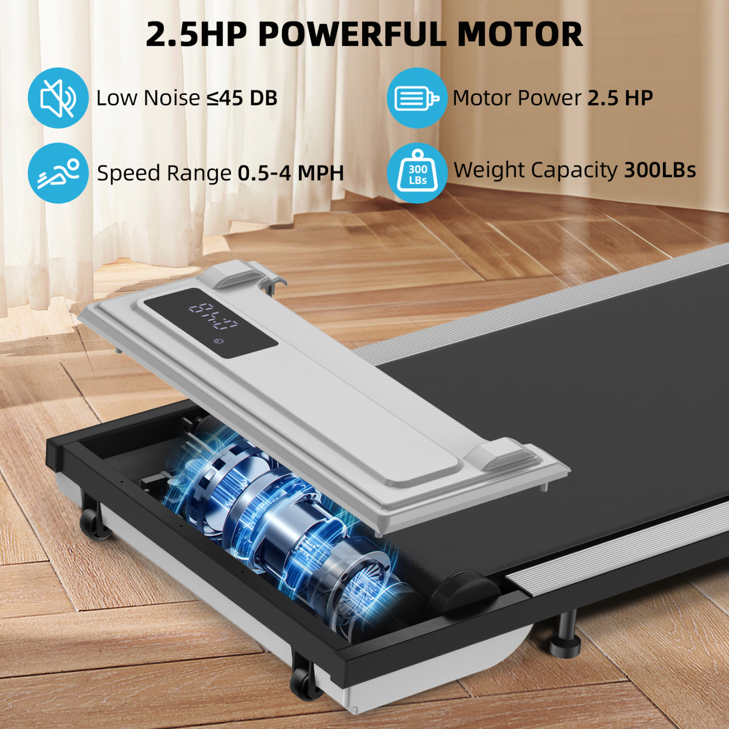 Simpfree Walking Pad, 2.5HP Under Desk Treadmill with Remote Control and LED Display (gray)