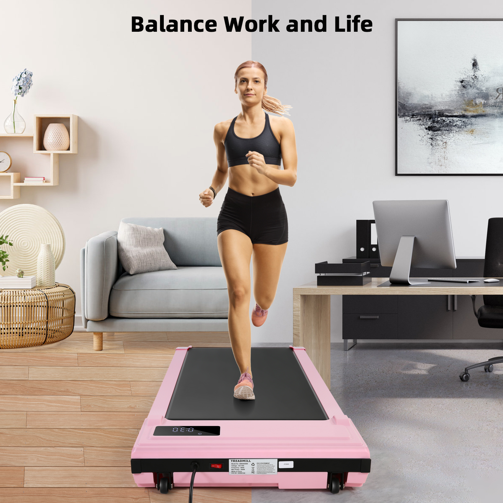 Walking Pad, 2.5HP Under Desk Treadmill with Remote Control and LED Display, Portable Walking Treadmill for Home Office