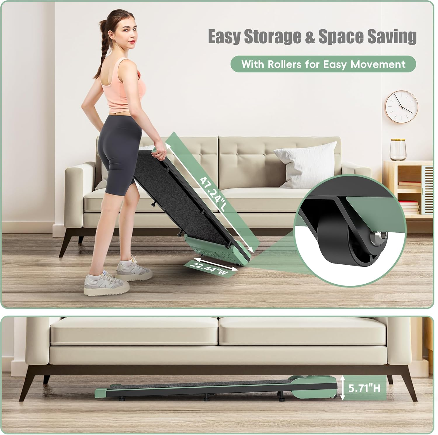 Walking Pad Treadmill, 2.5HP Under Desk Treadmill with Remote Control and LED Display, Portable Walking Treadmill for Home Office, Walking Jogging Machine with 300 lbs Weight Capacity