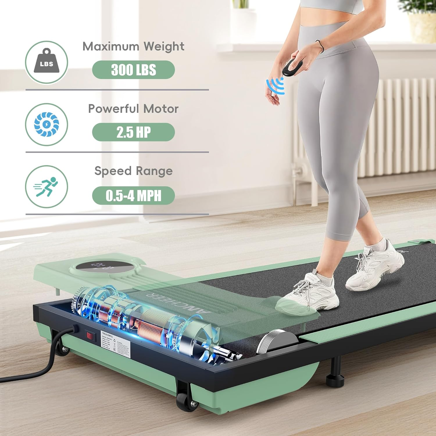 Walking Pad Treadmill, 2.5HP Under Desk Treadmill with Remote Control and LED Display, Portable Walking Treadmill for Home Office, Walking Jogging Machine with 300 lbs Weight Capacity