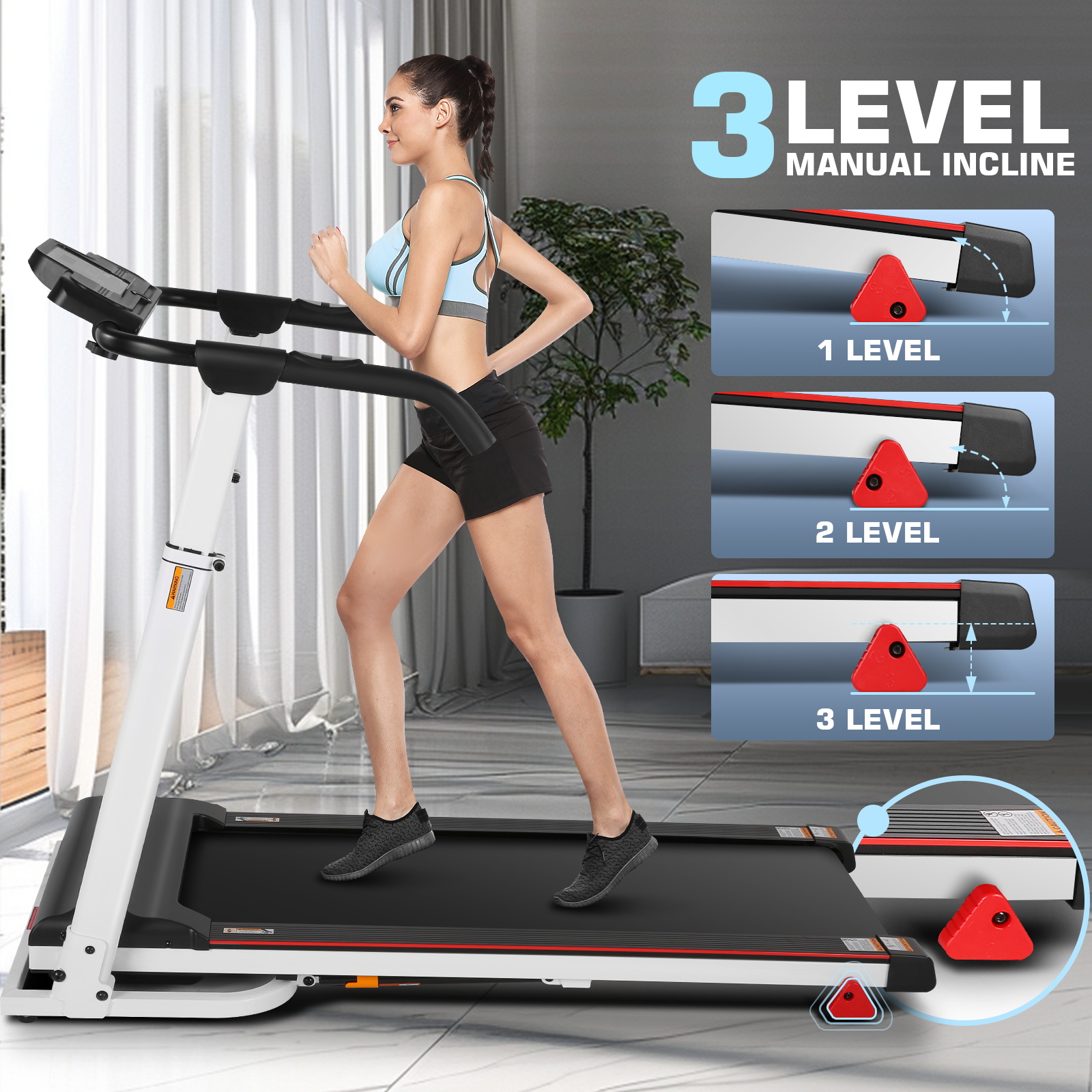 Treadmill with Removable Table/ Height-Adjustable Treadmill，2.5 HP Portable Folding Treadmill for Home, Running Machine with 3 Inclines