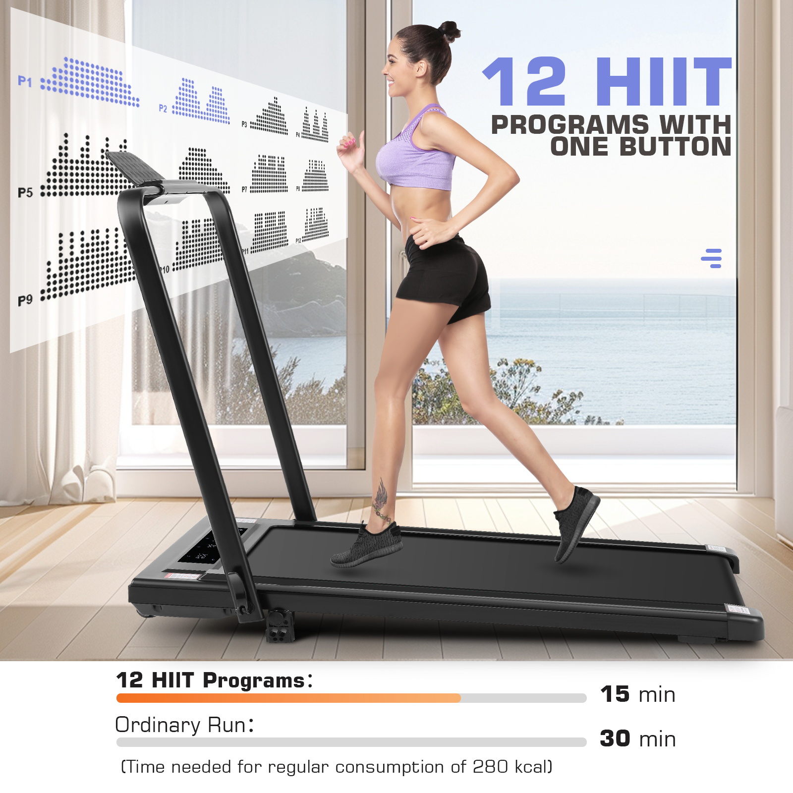 Simpfree 2 in 1 Under Desk Treadmill with Incline, Max 300lbs Capacity, Walking Pad/Compact Electric Treadmill for Home/Office with LED Touch Screen/Remote Watch |2s Folding Treadmill(Black)