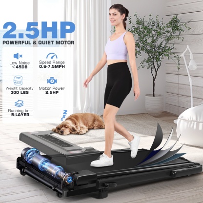 Simpfree 3 in 1 Under Desk Treadmill with Height-adjustable Desk,Max 300lbs Capacity,Walking Pad with LED Touch Screen,Remote Control,2s Folding Treadmill,No installation required,0.5-7.5mph/h（Black）