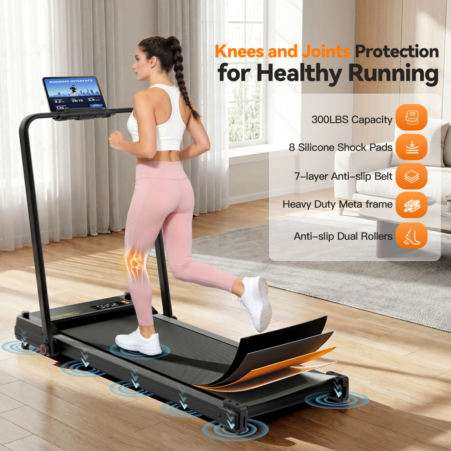 Simpfree Walking Pad Treadmill with Foot Massage, Versatile Dual-Sided Under Desk Treadmill with Handle Bar, 2.5HP Foldable Treadmill for Home/Office with 300LBS Weight Capacity,0.6-7.5MPH