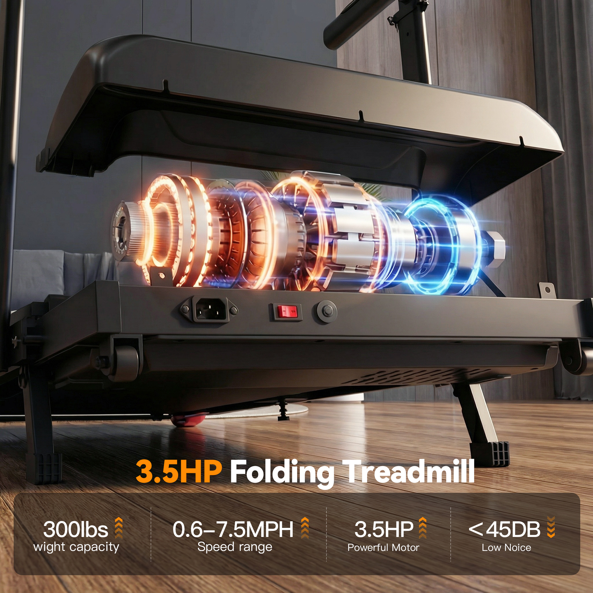 Simpfree 3.5HP Adjustable Height Treadmill with Foldable Desktop,8% Incline Home Treadmill 300lbs Capacity, 12 Programs Heart Rate Monitor, 4-Step Easy Assembly