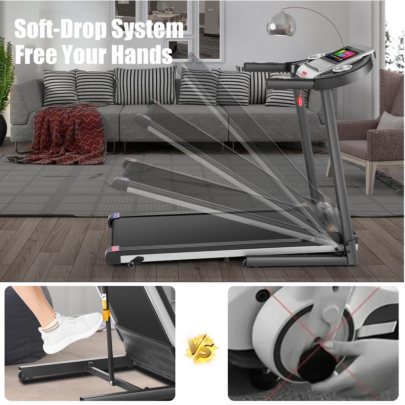 Folding Treadmill with 10" HD TV Movie Touchscreen and 3D Virtual Sports Scene, 3.25HP Electric Treadmill with Incline for Home, Running Jogging Walking Exercise Machine Easy Assembly（Black）