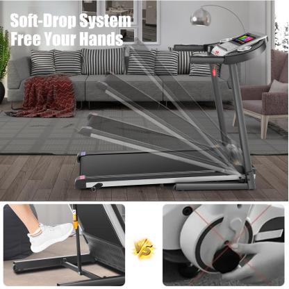 Folding Treadmill with 10" HD TV Movie Touchscreen and 3D Virtual Sports Scene, 3.25HP Electric Treadmill with Incline for Home, Running Jogging Walking Exercise Machine Easy Assembly（Black）