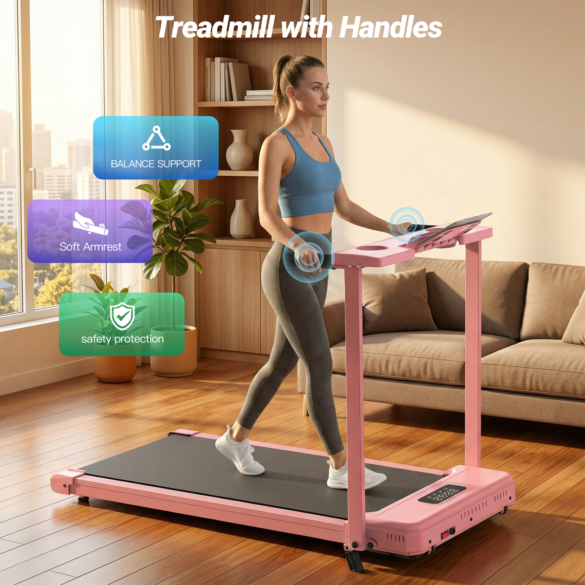 Simpfree 8% Incline Treadmill for Home Office,3.5HP Walking Pad with Desk & Handle Bar 350 lbs Weight Capacity, Electric Running Machine with LED Display & Remote Control, 90% Pre-assembled