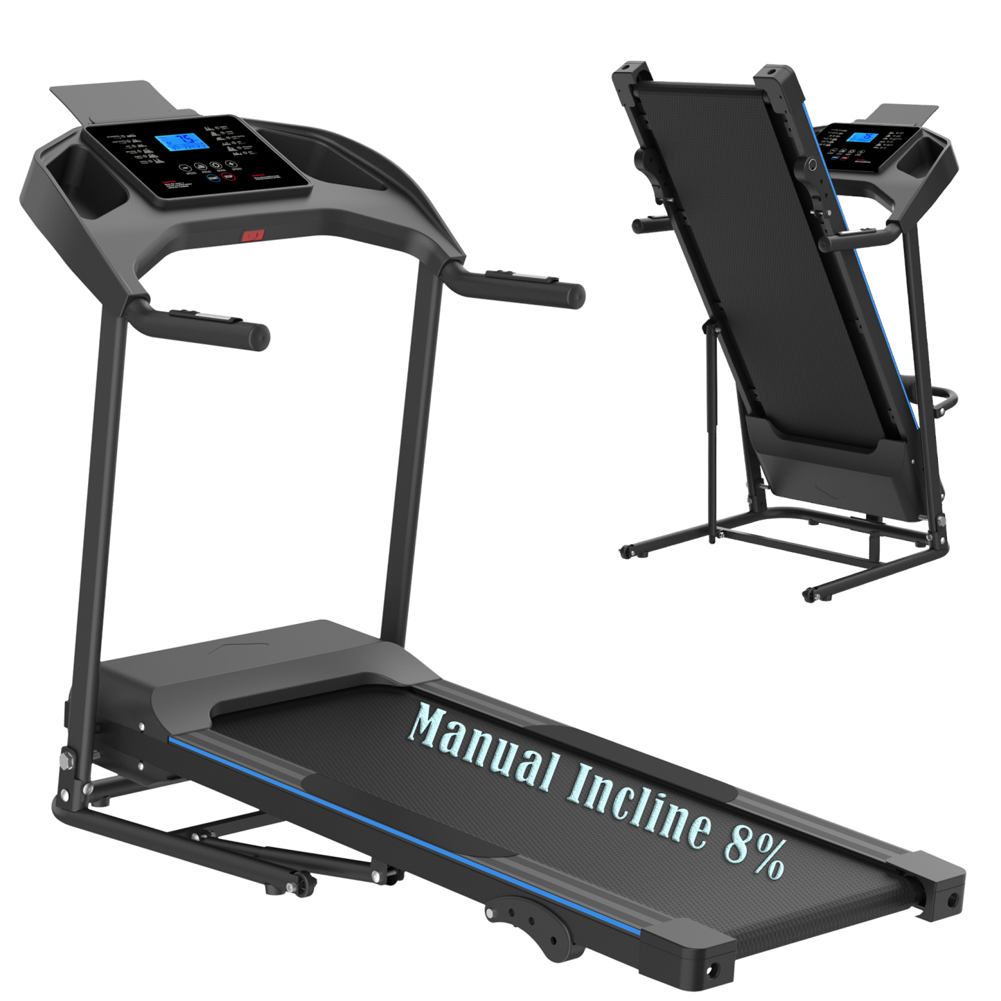 Folding Treadmill with manual Incline,3.0 HP Portable Compact Treadmill for Home Office,Electric Treadmill with LCD Display,Max 9MPH Speed,Black