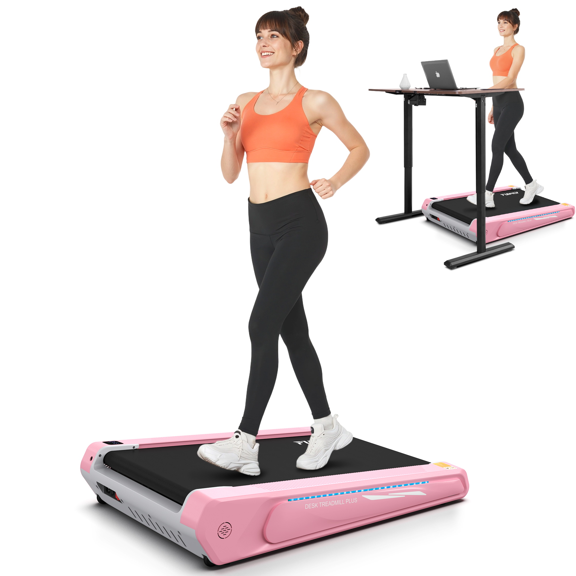 Walking Pad Treadmill with 5% Incline, 2.5HP Under Desk Treadmil with Remote and Unique Lamp Strip Design for Walking Running, Black & Red 300 Lbs Capacity