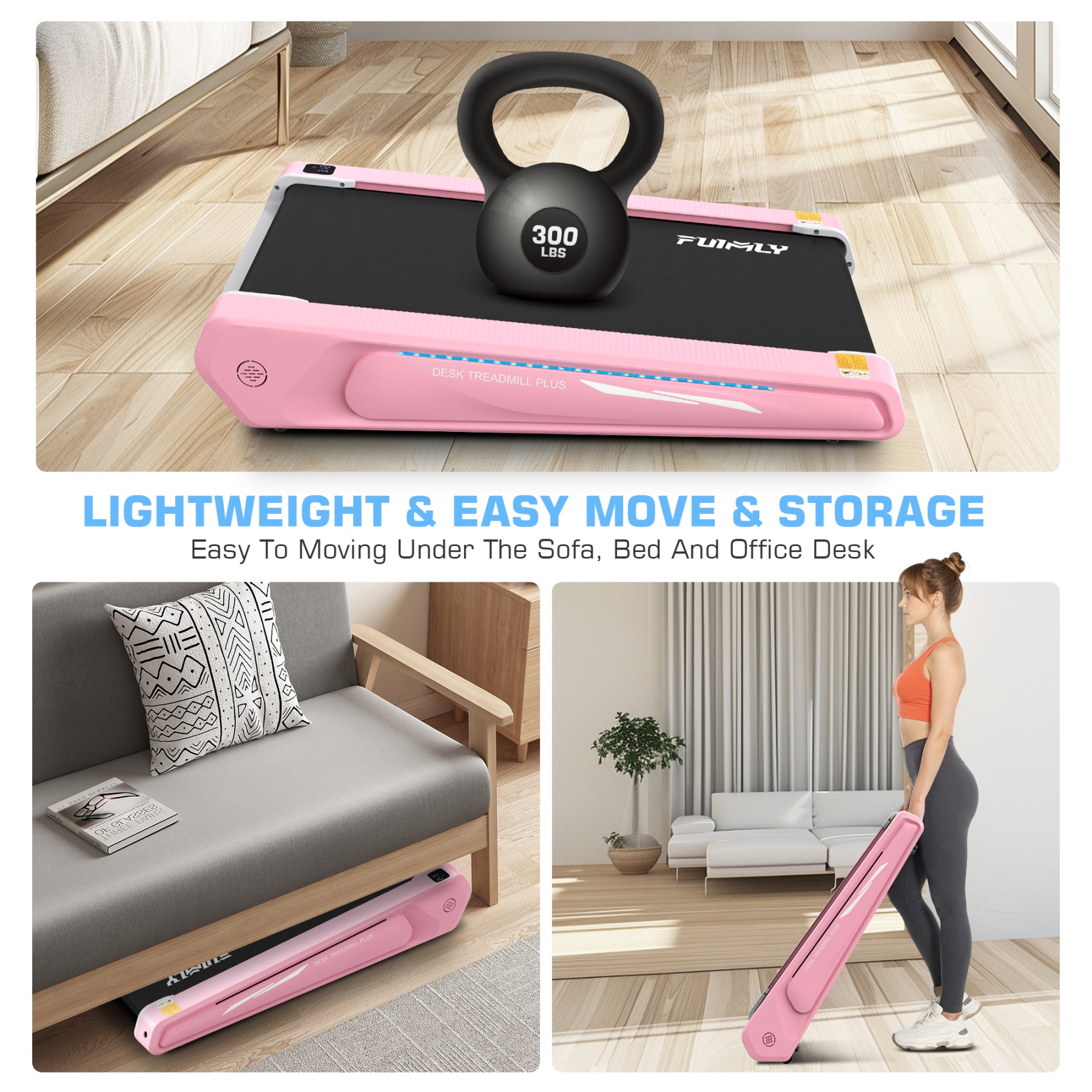 Walking Pad Treadmill with 5% Incline, 2.5HP Under Desk Treadmil with Remote and Unique Lamp Strip Design for Walking Running, Black & Red 300 Lbs Capacity