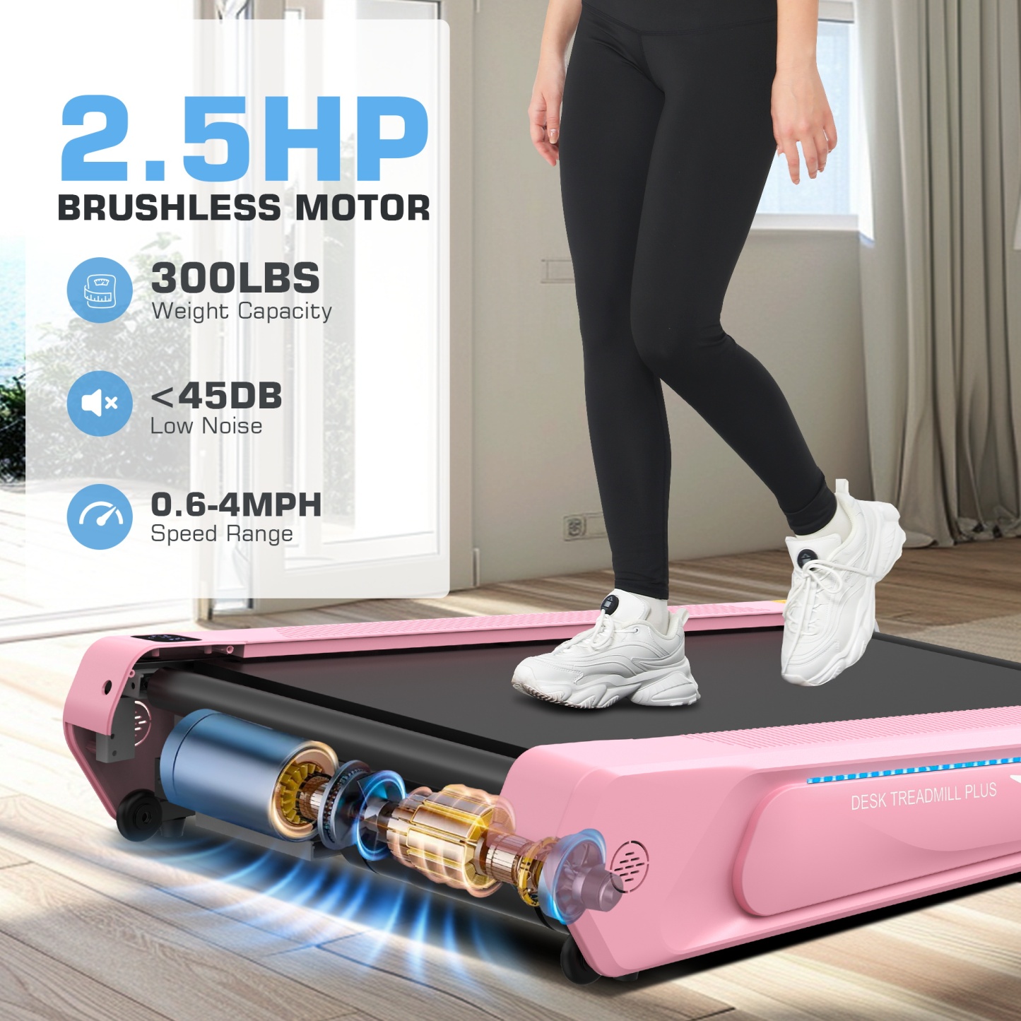 Walking Pad Treadmill with 5% Incline, 2.5HP Under Desk Treadmil with Remote and Unique Lamp Strip Design for Walking Running, Black & Red 300 Lbs Capacity