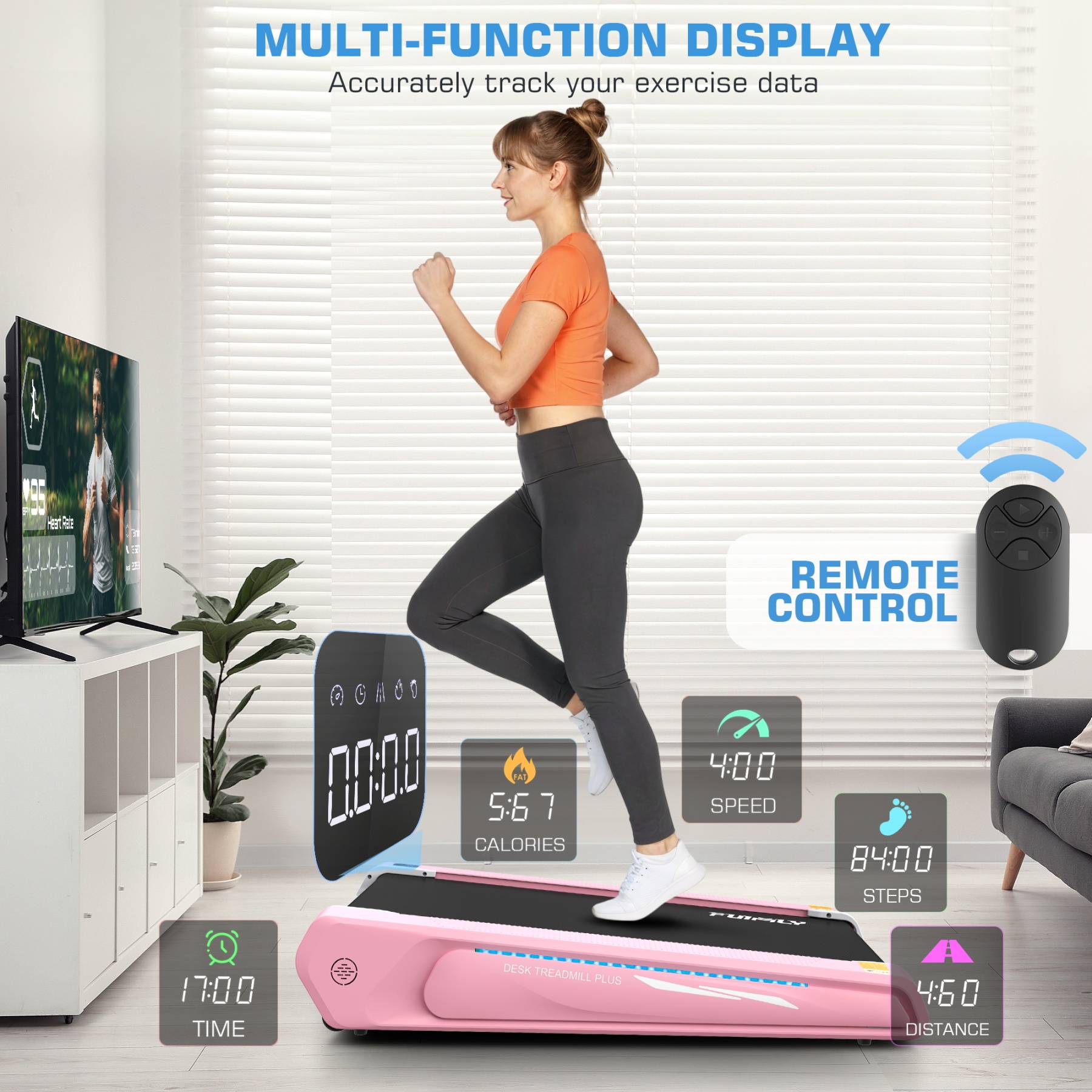 Walking Pad Treadmill with 5% Incline, 2.5HP Under Desk Treadmil with Remote and Unique Lamp Strip Design for Walking Running, Black & Red 300 Lbs Capacity