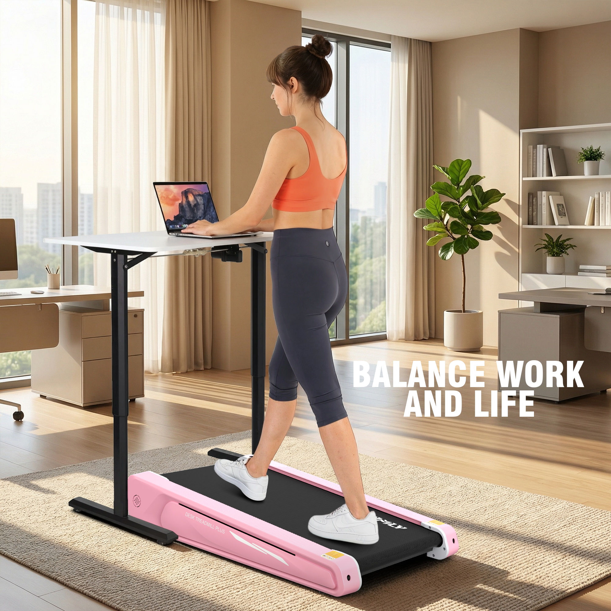 Walking Pad Treadmill with 5% Incline, 2.5HP Under Desk Treadmil with Remote and Unique Lamp Strip Design for Walking Running, Black & Red 300 Lbs Capacity